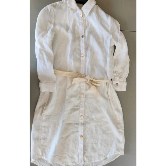 NWD L'AGENCE BELLA linen belted SHIRT DRESS Size S White #1K409 - Picture 7 of 11